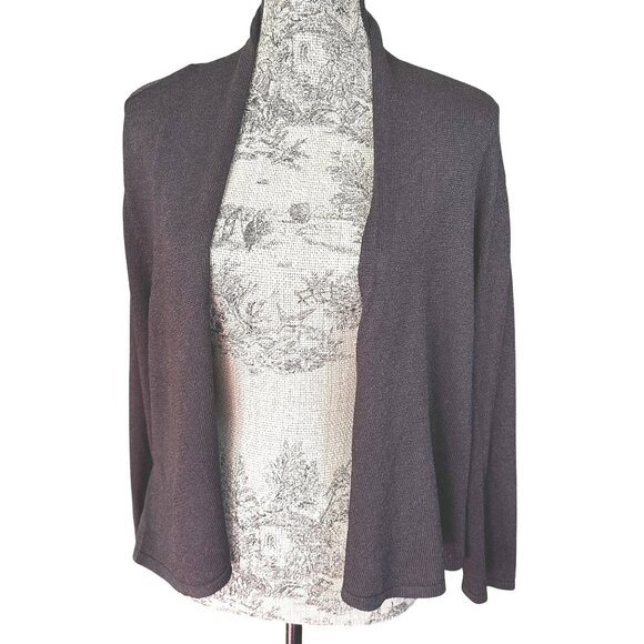 EILEEN FISHER Brown Italian Yarn Cardigan M Minimalist Knit Open Front Sweater - Picture 1 of 5